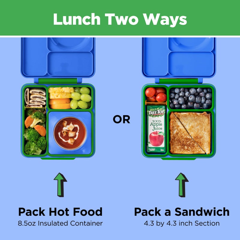 أومي صندوق طعام أومي بوكس ​​بينتو للأطفال - صندوق غداء بينتو معزول مع وعاء طعام معزول بتفريغ الهواء مانع للتسرب - 3 أقسام، منطقتان لدرجة الحرارة (أزرق الوحش) - Image 3